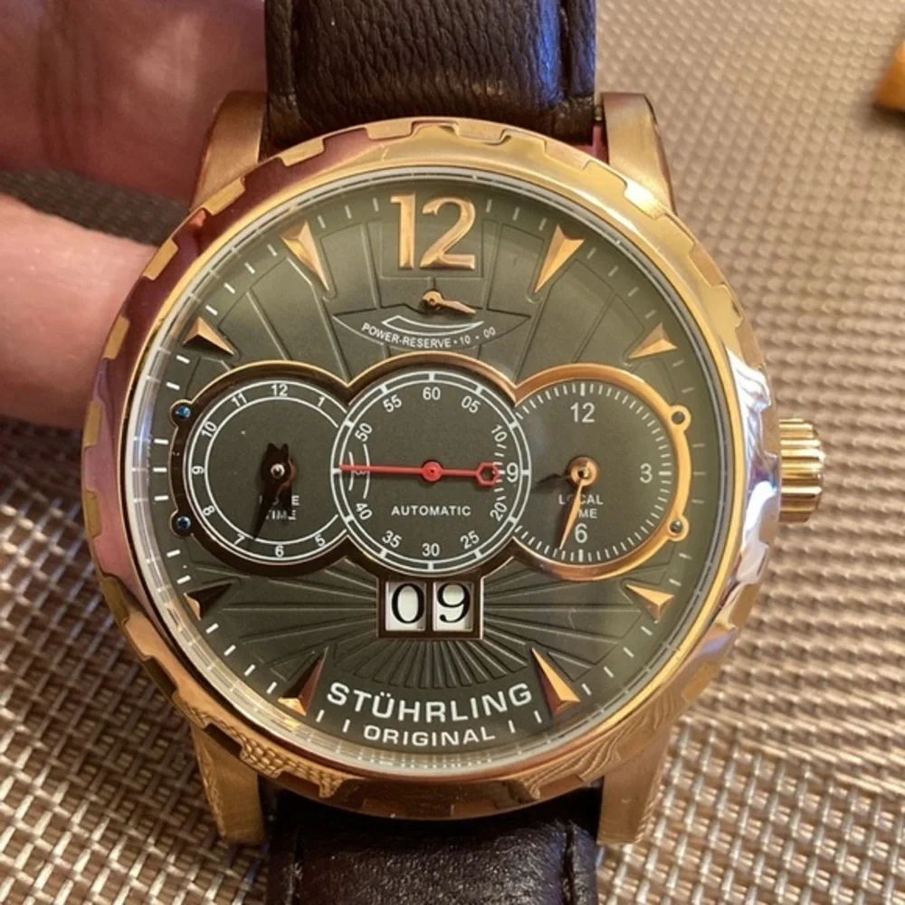 NIB Stuhrling Louie XV136A automatic 42mm classic rose tone 36 jewel watch